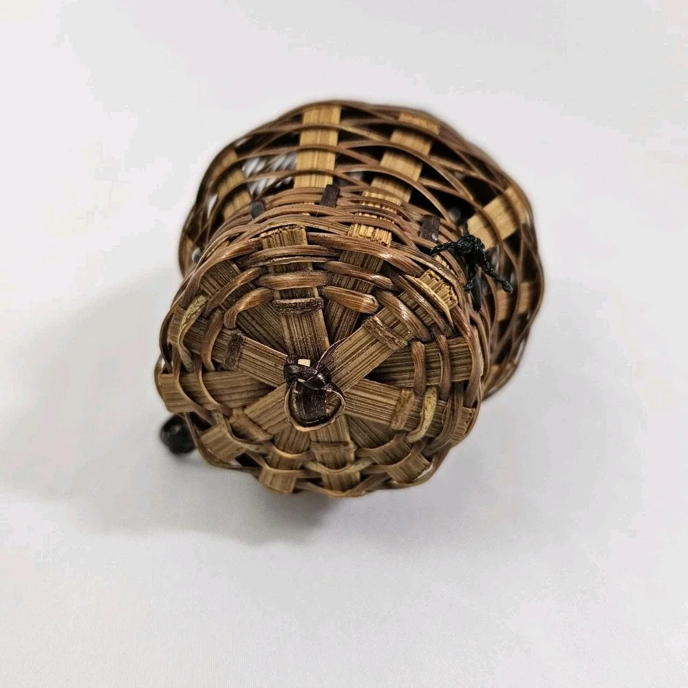 Miniature Pine Needle Baskets Grenade Cricket Cage Design Folk Art Lot Of 2 Vtg